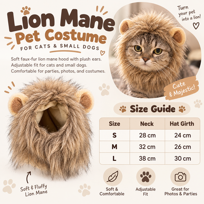 Lion Mane Pet Costume for Cats & Small Dogs