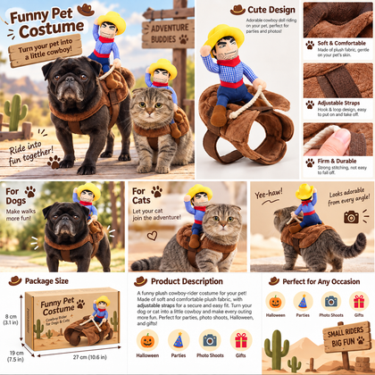 Cowboy Rider Pet Costume with Matching Hat