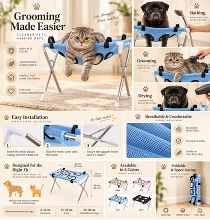 Adjustable Pet Grooming & Bathing Hammock Stand for Dogs & Cats